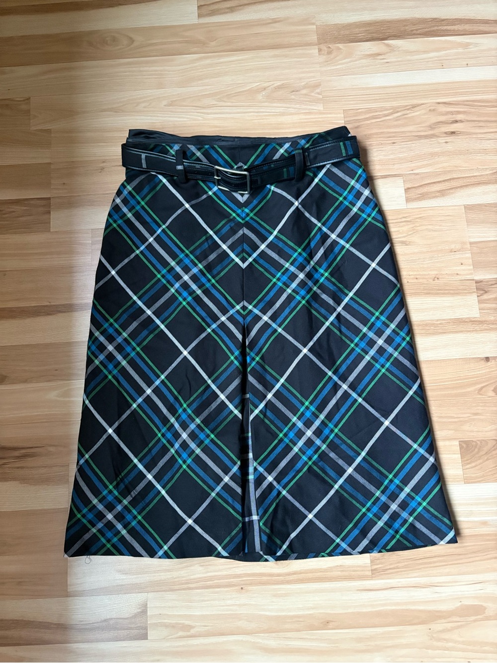 Black Plaid A-Line Skirt with Belt - Women's Skirt